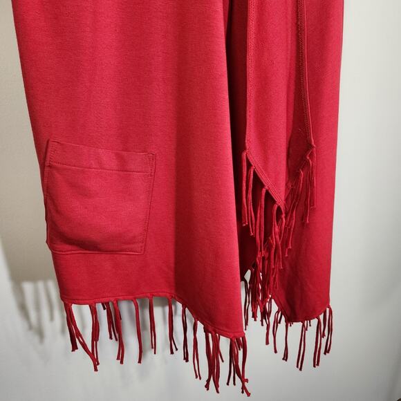Chicos Zenergy Women’s Sweater Open Cardigan Hooded 3/4 Sleeve Fringe Red Large - Picture 7 of 10